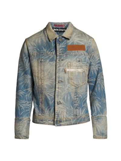 Shop Palm Angels Jungle Boxy Denim Jacket In Light Blue