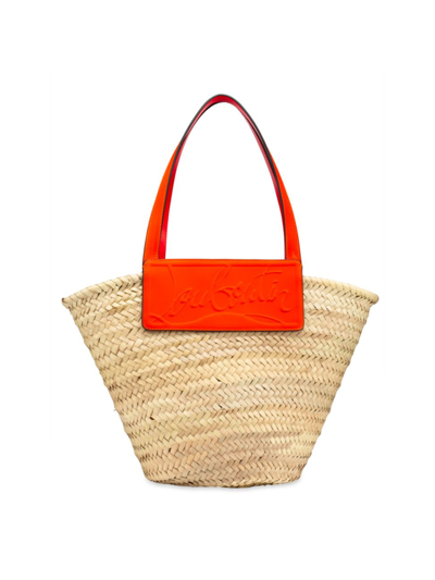 Shop Christian Louboutin Women's Loubishore Leather-trimmed Straw Tote In Natural Sunrise