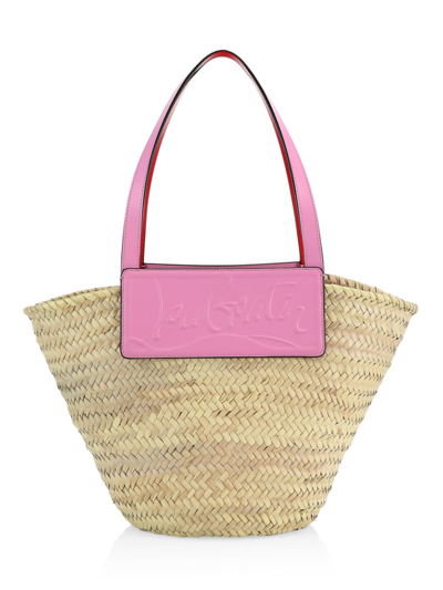 Shop Christian Louboutin Women's Loubishore Leather-trimmed Straw Tote In Naturel Confettis
