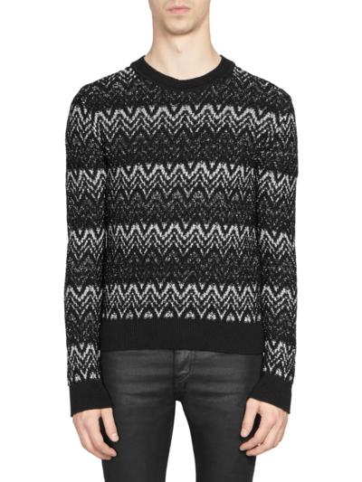 Shop Saint Laurent Knit Chevron Sweater In Black Silver