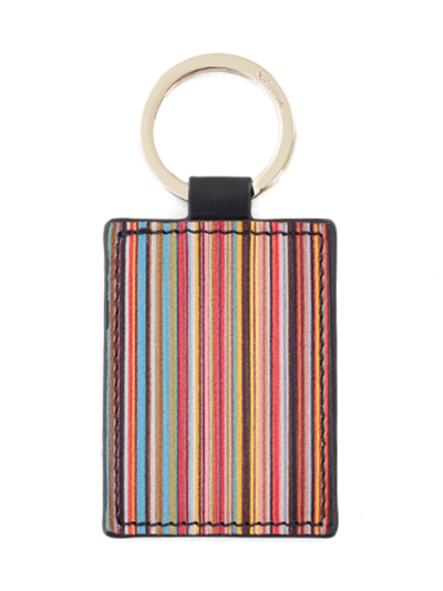 Shop Paul Smith Logo Detailed Striped Keyring In Multi