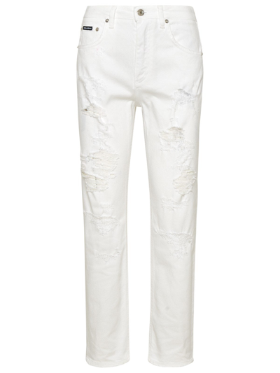Shop Dolce & Gabbana White Cotton Boyfriend Jeans