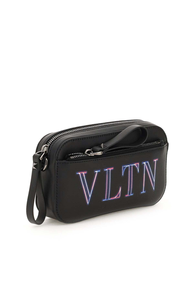 Shop Valentino Leather Neon Vltn Small Crossbody Bag In Black