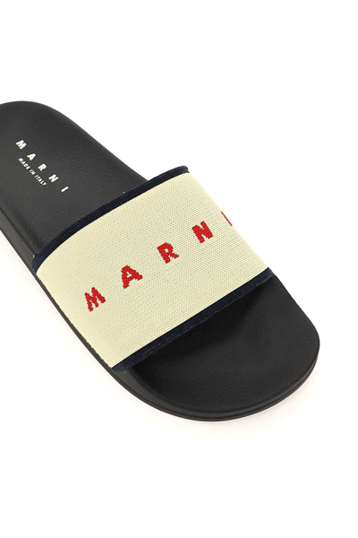 Shop Marni Logo Slides In Beige,red,blue,black