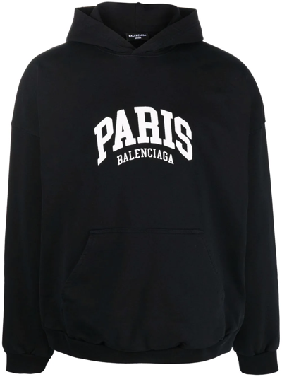 Shop Balenciaga Cities Paris Hoodie In Schwarz