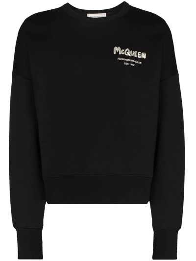 Alexander Mcqueen Black Embroidered Graffiti Sweatshirt In Black