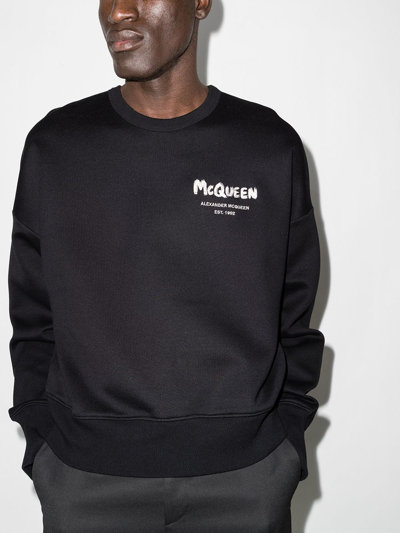 Alexander Mcqueen Black Embroidered Graffiti Sweatshirt In Black