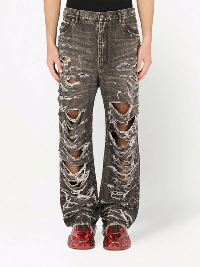 Shop Dolce & Gabbana Ripped Wide Leg Jeans In Grau