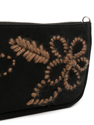 Shop Ermanno Scervino Floral-embroidered Suede Belt Bag In Schwarz