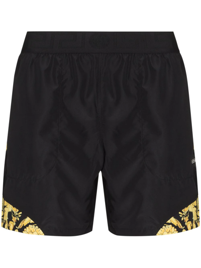 Shop Versace Barocco-print Panelled Shorts In Schwarz