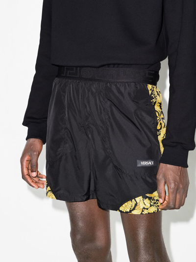 Shop Versace Barocco-print Panelled Shorts In Schwarz