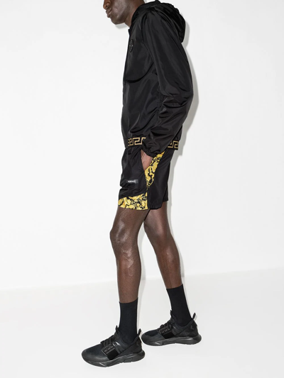 Shop Versace Barocco-print Panelled Shorts In Schwarz