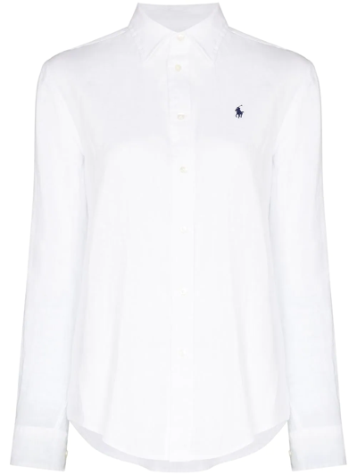 Shop Polo Ralph Lauren Polo Pony Long-sleeve Shirt In Weiss