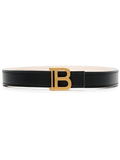 Shop Balmain Logo-buckle Leather Belt In Schwarz