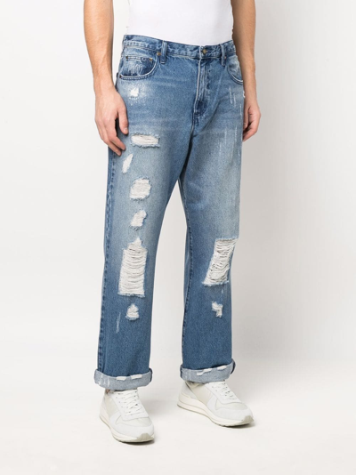 Shop Michael Kors Wide-leg Distressed Jeans In Blau