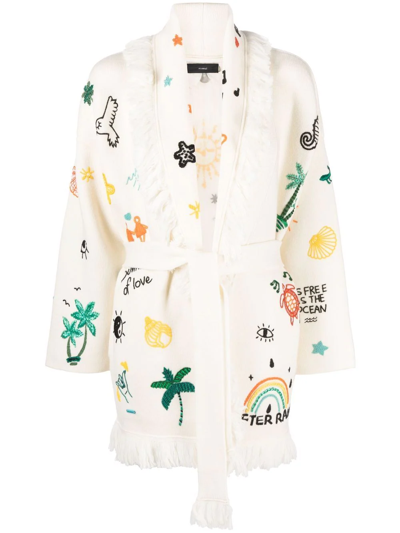 Alanui The Sound Of The Ocean Icon Wool Cardigan In Weiss
