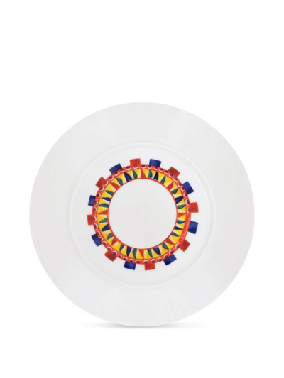 Shop Dolce & Gabbana Carretto-print Porcelain Dessert Plates (set Of 2) In White