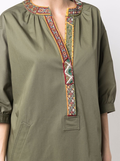 Shop Etro Embroidered-neckline Tunic Dress In Grün