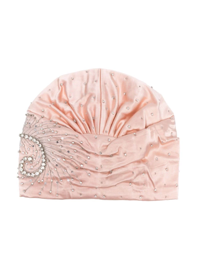 Shop Mary Jane Claverol Crystal-embellished Cap In Rosa