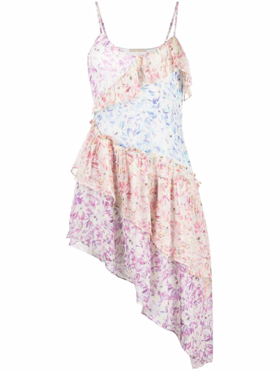 Shop Loveshackfancy Floral-print Asymmetric Dress In Nude