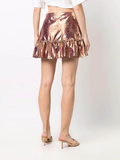 Shop Loveshackfancy Metallic-effect Short Skirt In Gold