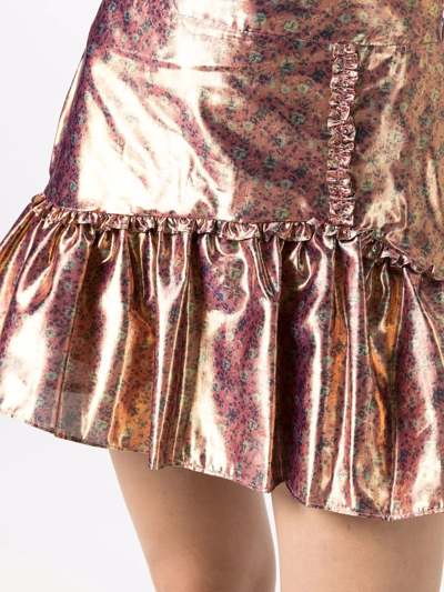 Shop Loveshackfancy Metallic-effect Short Skirt In Gold