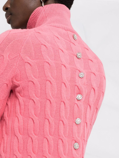 Shop Rabanne Embellished Cable-knit Cropped Jumper In Rosa