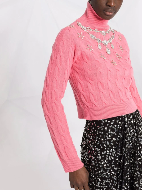 Paco Rabanne crystal-embellishment cable-knit cardigan - Pink