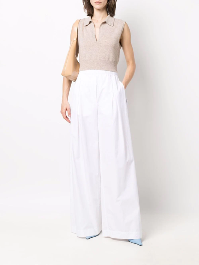 Aspesi Elastic Waist Wide Leg Plain Trousers In Weiss