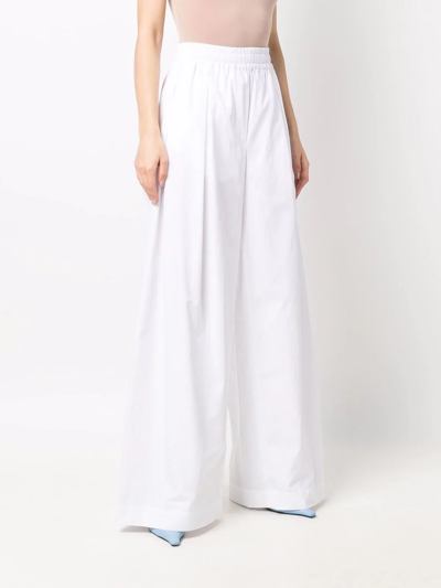 Aspesi Elastic Waist Wide Leg Plain Trousers In Weiss