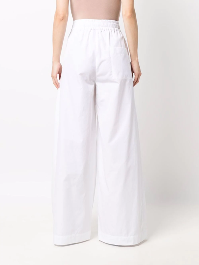 Aspesi Elastic Waist Wide Leg Plain Trousers In Weiss