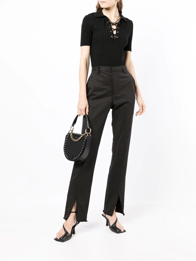 Dion Lee Split Fray-trim Trousers In Schwarz