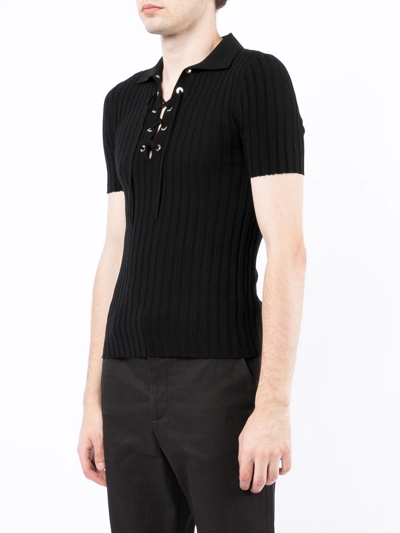 Shop Dion Lee Lace-up Ribbed-knit Polo Shirt In Schwarz