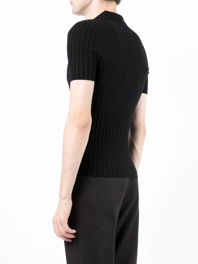 Shop Dion Lee Lace-up Ribbed-knit Polo Shirt In Schwarz