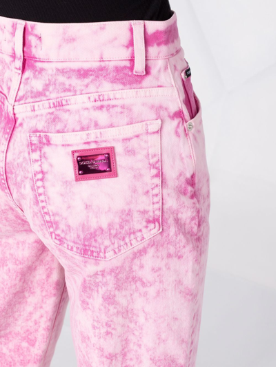Dolce & Gabbana Amber High-waisted Marble-effect Jeans In Pink | ModeSens