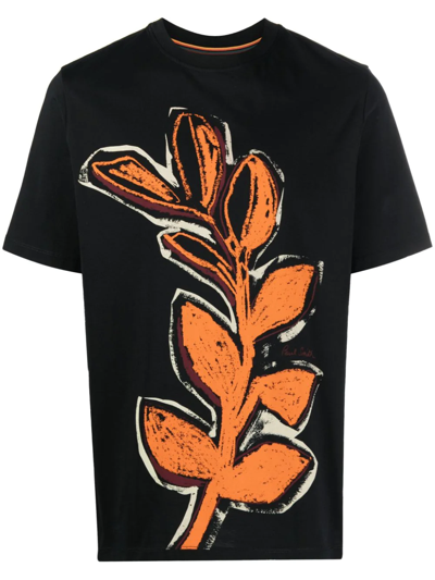 Shop Paul Smith Leaf-print Round-neck T-shirt In Schwarz