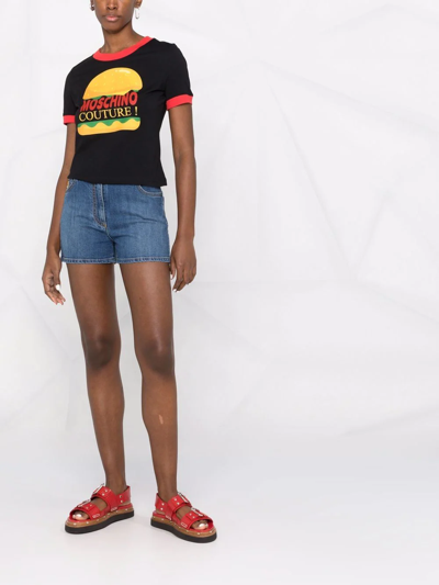 Moschino Short With Teddy Embroideredcotton Denim Short With Teddy Embroidered In Blau