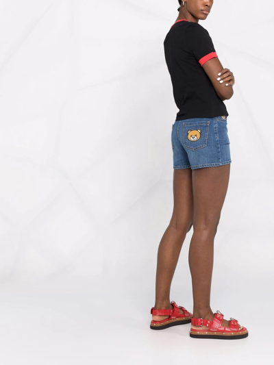 Moschino Short With Teddy Embroideredcotton Denim Short With Teddy Embroidered In Blau