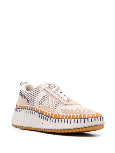 Chloé Nama Embroidered Suede And Recycled-mesh Sneakers In Neutrals