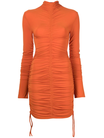 Shop A.l.c Nolan Ruched Mock Neck Dress In Orange