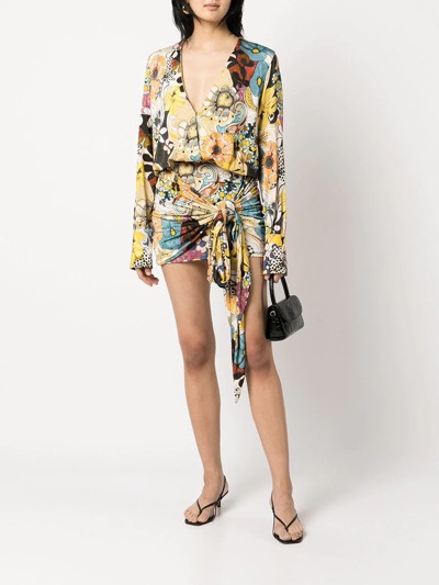 Shop Alexis Monica Floral-print Mini Dress In Gelb