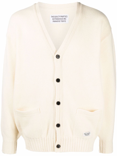 Wacko Maria Embroidered-denim Knit Cardigan In Weiss