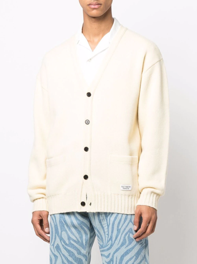 Wacko Maria Embroidered-denim Knit Cardigan In Weiss