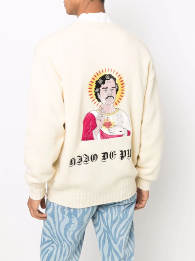 Wacko Maria Embroidered-denim Knit Cardigan In Weiss