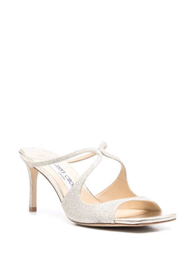 Jimmy Choo Grey Champagne Leather Anise 75 Sandals In Silver