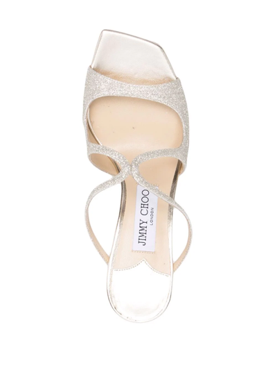 Jimmy Choo Grey Champagne Leather Anise 75 Sandals In Silver