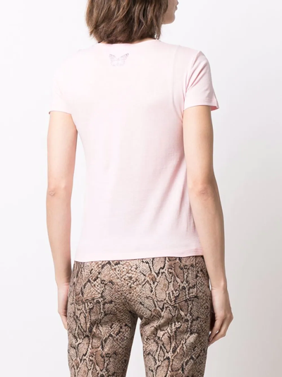Shop Blumarine Rhinestone-embellished Cotton T-shirt In Rosa