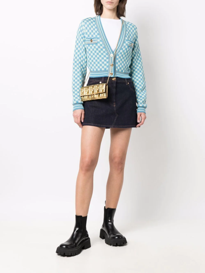 Shop Versace Cropped Check Cardigan In Blau