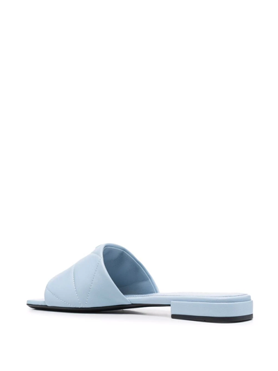 Shop Prada Logo Plaque Quilted Sandals In Blau