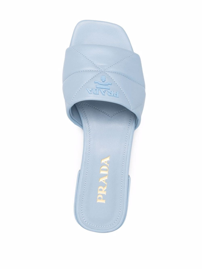 Shop Prada Logo Plaque Quilted Sandals In Blau